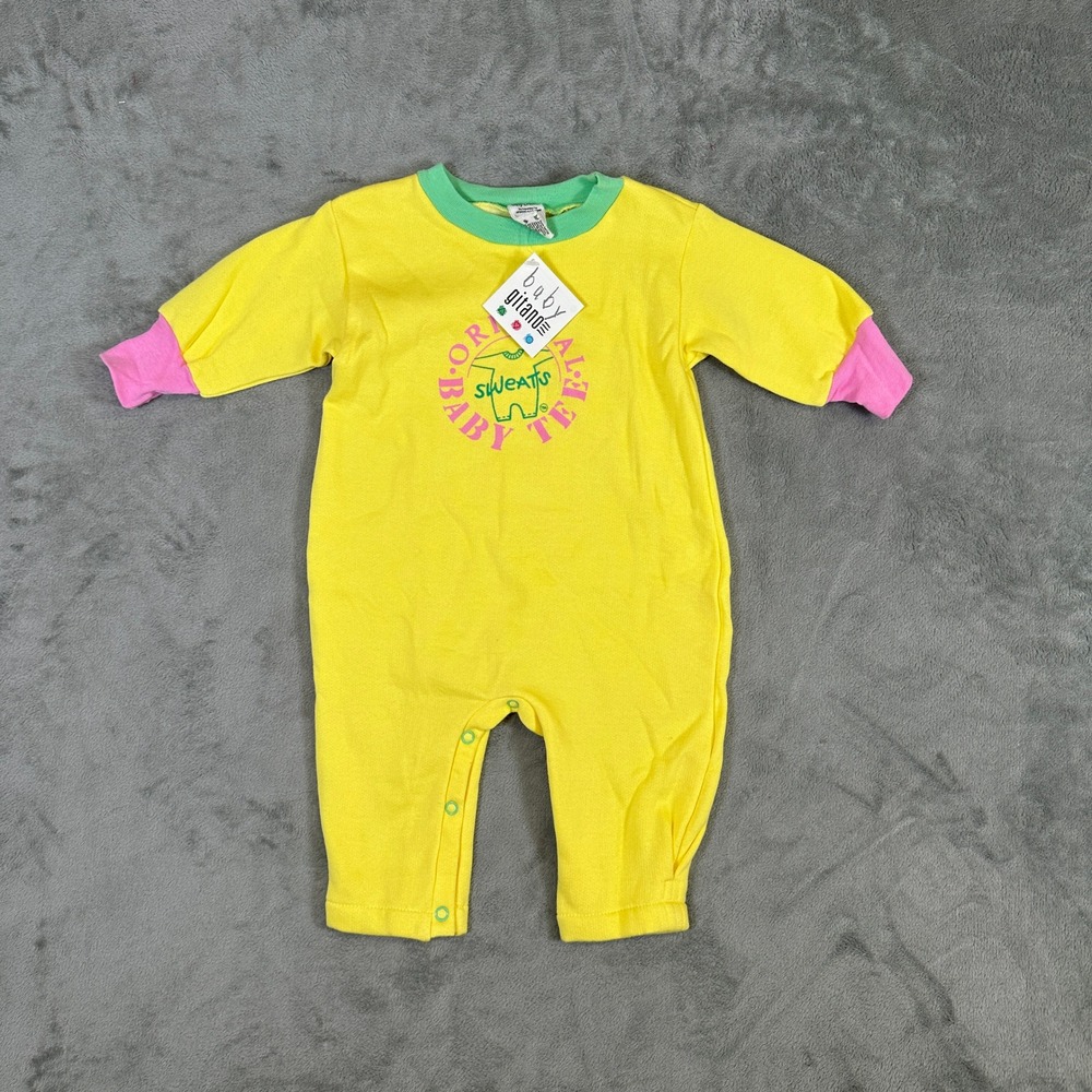 NWT Vintage Baby Gitano Yellow Sweats Romper Sleeper 12 Months NWT 90s Retro
